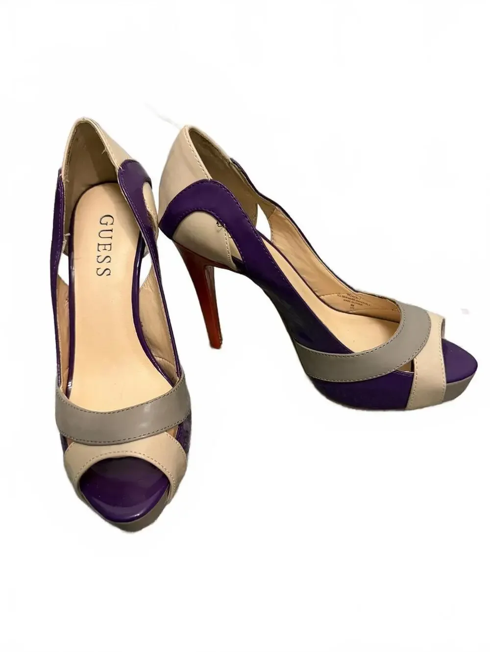 Guess Women's Purple and Beige High Heel Peep Toe Pumps Size 6